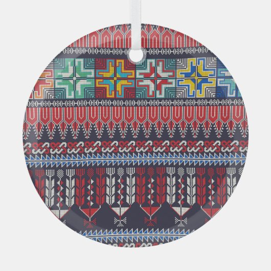 Ornement En Verre Motif Motif Palestinien Broderie. (Recto)