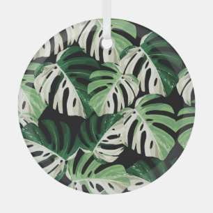 Ornement En Verre Motif noir extérieur de feuille Monstera