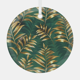 Ornement En Verre Motif sans couture avec des fougères dorées