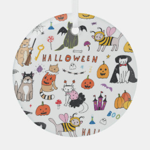 Ornement En Verre Motif Vintage Halloween Cats