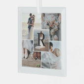 Ornement En Verre Mr. Mrs. 5 Photo Collage First Christmas Monogram  (Avant gauche)