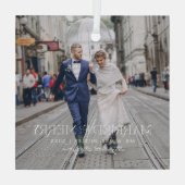 Ornement En Verre Mr. & Mrs. | Married & Merry First Christmas Photo (Verso)