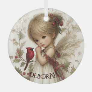 Ornement En Verre Murmures d'Hiver – Enfant Fée avec Cardinal