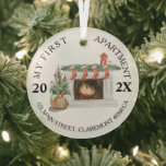 Ornement En Verre My First apartment keepsake fireplace<br><div class="desc">My first Christmas in the new apartment keepsake ornament and decor.</div>