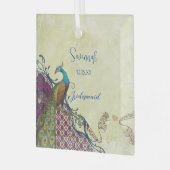 Ornement En Verre Navy & Berry Berry Elegant Damask Peacock Mariage (Avant gauche)