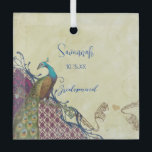 Ornement En Verre Navy & Berry Berry Elegant Damask Peacock Mariage<br><div class="desc">Marine et Berry Berry Elegant Damask Peacock Wedding Invitations Fiançailles,  Anniversaire,  Mariage Votre photo Toile Enveloppée Photos</div>