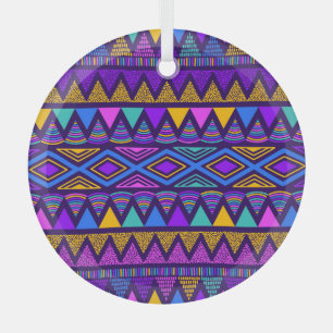 Ornement En Verre Neon Blue : Tribal Navajo Motif