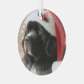 Ornement En Verre Newfie Pup porte un chapeau de Père Noël (Avant gauche)