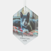 Ornement En Verre N'Importe Quel Texte Meowy Chat de Noël Simple Hex (Avant gauche)