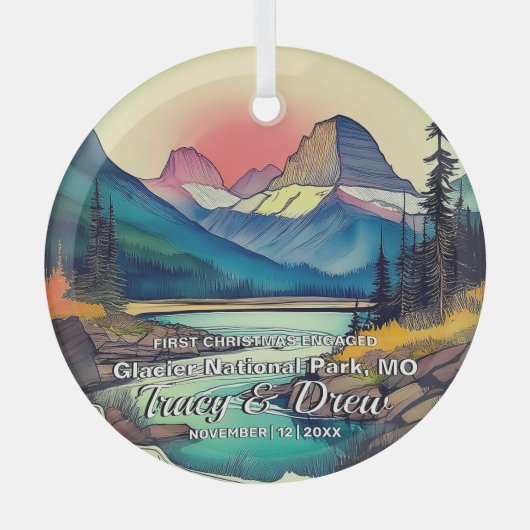 Ornement En Verre Noël Boho Glacier National Park Engager Couple (Recto)