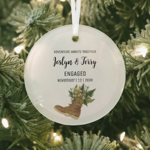 Ornement En Verre Noël Bottes rustiques Floral Bouquet Fiançailles