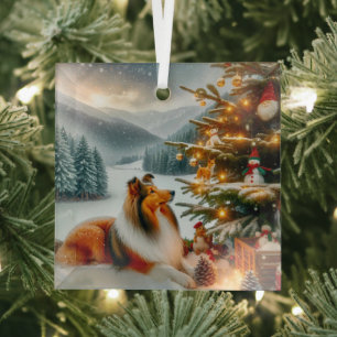 Ornement En Verre Noël Chien de Berger des Shetland Fêtes