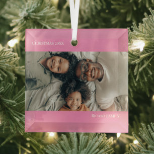 Ornement En Verre Noël de la photo personnalisée rose