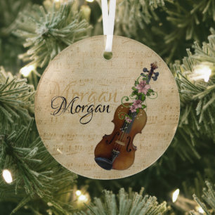 Ornement En Verre Noël de violon personnalisé