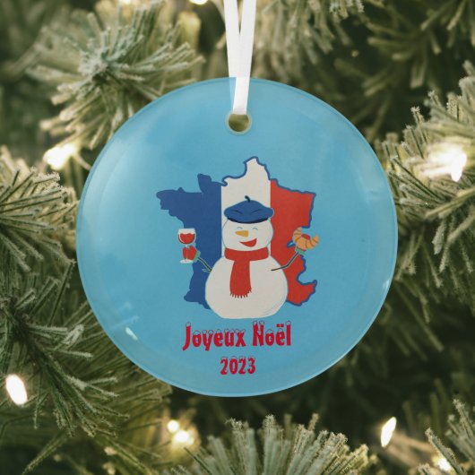 Ornement En Verre Noël Drapeau Français Snowman (Insitu)