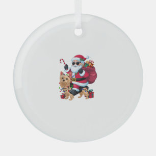 Ornement En Verre Noël Éclairage Père Noël équitation Yorkie Chien N