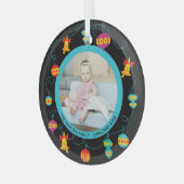 Ornement En Verre Noël Fun Personnalisé Fun Modern Wreath Photo (Avant gauche)