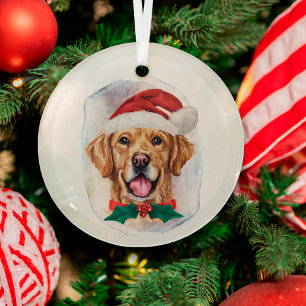 Ornement En Verre Noël Golden Retriever aquarelle élégant