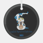 Ornement En Verre Noël Grèce Drapeau neige (Recto)