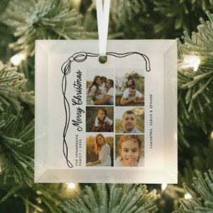 Ornement En Verre Noël joyeux à la famille avec un nœud 6 Photos