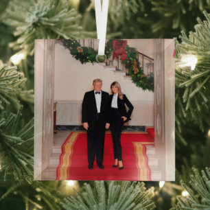 Ornement En Verre Noël : le président Donald Trump et Melania descen
