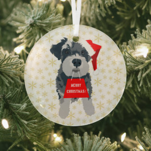 Ornement En Verre Noël mignonne minuscule Schnauzer Chien Santa Hat