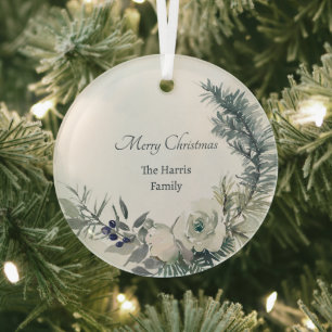 Ornement En Verre Noël personnalisé de verdure hivernale douce