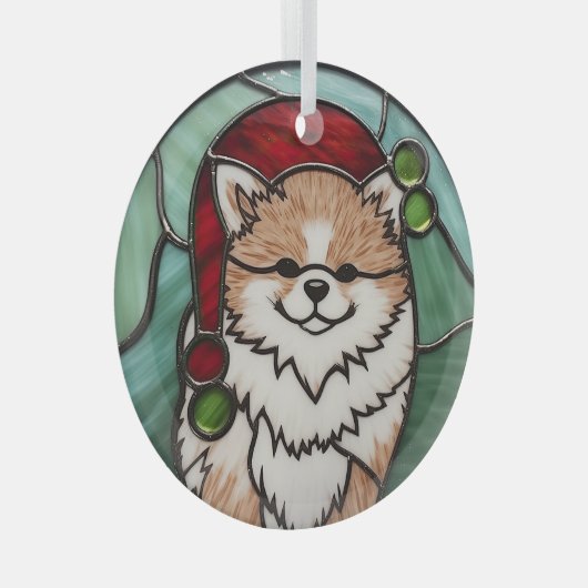 Ornement En Verre Noël Poméranien en verre teint (Avant droite)