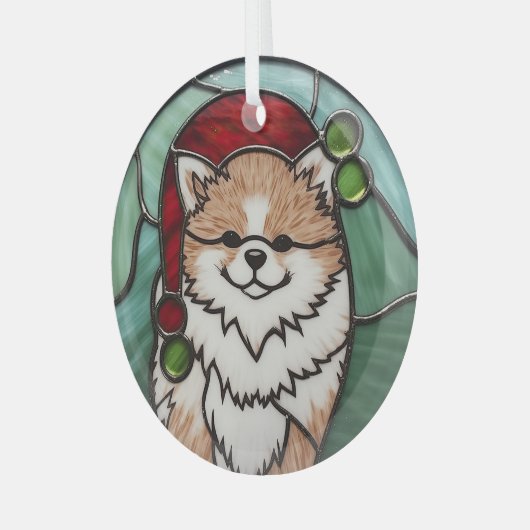 Ornement En Verre Noël Poméranien en verre teint (Avant gauche)