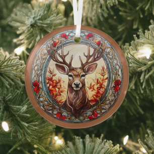 Ornement En Verre Noël pour papa Cerf Antlers Rouge Bleu