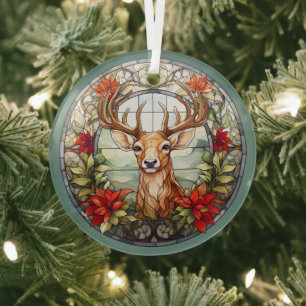 Ornement En Verre Noël pour papa Cerf Antlers Rouge Bleu