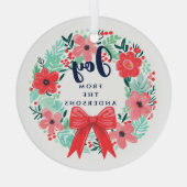 Ornement En Verre Noël Red Bow Wreath Blue Joie (Verso)