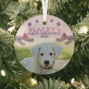 Ornement En Verre Noël rose chiot photo