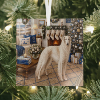 Ornement En Verre Noël sur Cape Cod ,Borzoi