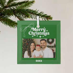 Ornement En Verre Noël vert photo nœud papillon Doodle