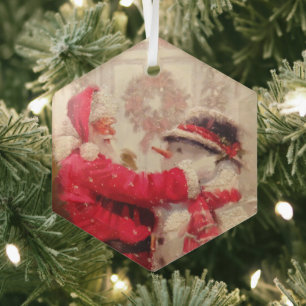 Ornement En Verre Noël vintage du Père Noël Snowman