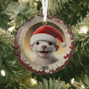 Ornement En Verre Noël White Ferret
