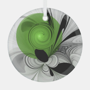 Ornement En Verre Noir Abstrait et blanc avec art fractal vert