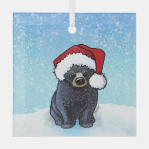 Ornement En Verre Noir de Noël Ours Cub
