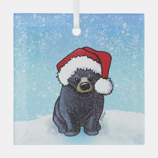 Ornement En Verre Noir de Noël Ours Cub (Recto)