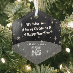 Ornement En Verre Noir Joyeux Noël Nom commercial QR code simple