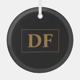 Ornement En Verre Noir personnalisé avec initiales en or