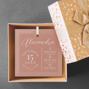 Ornement En Verre Nom du bébé Script & Statistiques de naissance Pin