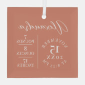 Ornement En Verre Nom du bébé Script & Statistiques de naissance Pin (Verso)