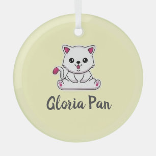 Ornement En Verre Nom personnalisé chat blanc mignon sur fond jaune