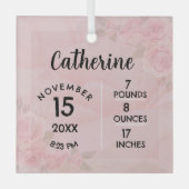 Ornement En Verre Nombre de naissance florale rose clair Carré Ornem (Recto)