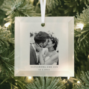 Ornement En Verre Noms du couple de photo de mariage Date Premier No