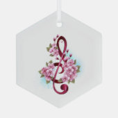 Ornement En Verre Notes de clef musicale en treble avec des fleurs S (Verso)