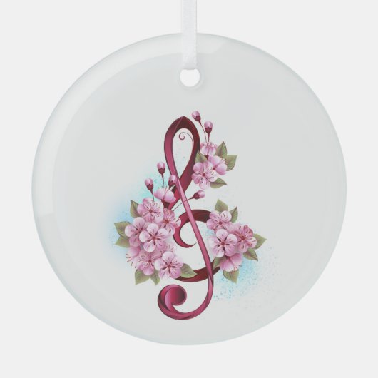 Ornement En Verre Notes de clef musicale en treble avec des fleurs S (Recto)