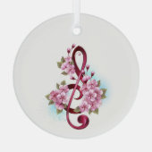 Ornement En Verre Notes de clef musicale en treble avec des fleurs S (Verso)
